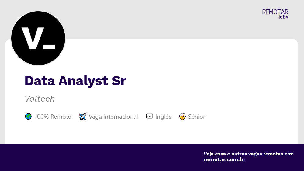 Data Analyst Sr | Vagas 100% remotas