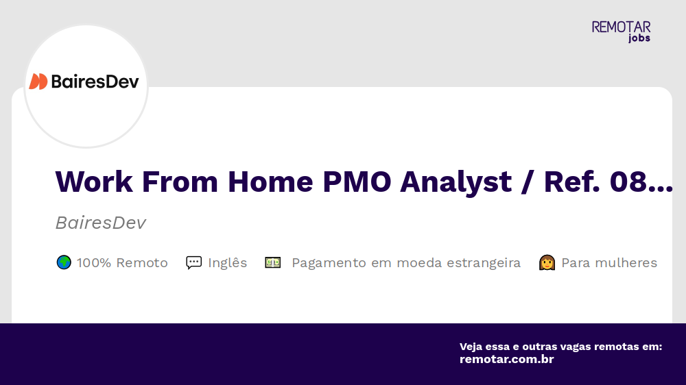 Work From Home Pmo Analyst   Ref. 0882e 